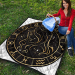 Gold And Black Virgo Sign Print Quilt
