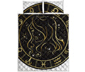 Gold And Black Virgo Sign Print Quilt Bed Set