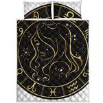 Gold And Black Virgo Sign Print Quilt Bed Set