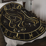 Gold And Black Virgo Sign Print Quilt Bed Set