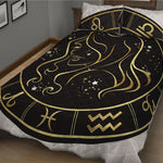 Gold And Black Virgo Sign Print Quilt Bed Set
