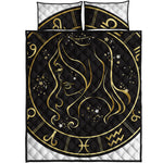 Gold And Black Virgo Sign Print Quilt Bed Set