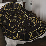 Gold And Black Virgo Sign Print Quilt Bed Set