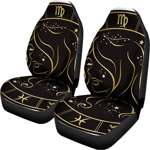 Gold And Black Virgo Sign Print Universal Fit Car Seat Covers