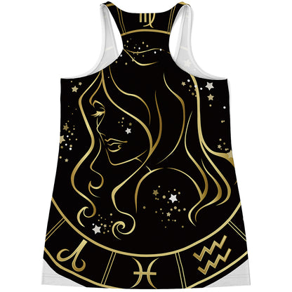Gold And Black Virgo Sign Print Women's Racerback Tank Top