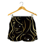 Gold And Black Virgo Sign Print Women's Shorts