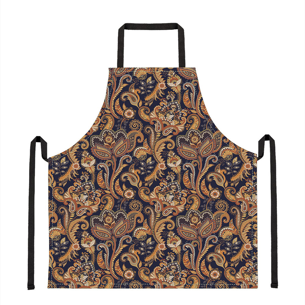 Gold And Blue Paisley Pattern Print Apron