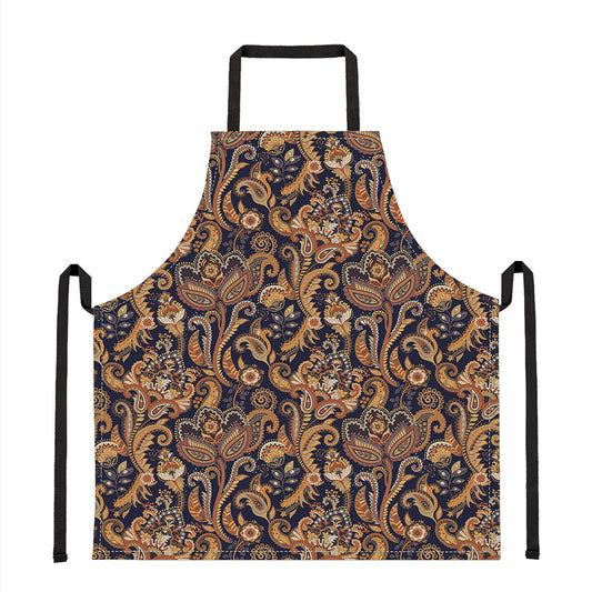 Gold And Blue Paisley Pattern Print Apron