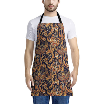 Gold And Blue Paisley Pattern Print Apron