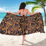 Gold And Blue Paisley Pattern Print Beach Sarong Wrap