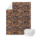 Gold And Blue Paisley Pattern Print Blanket