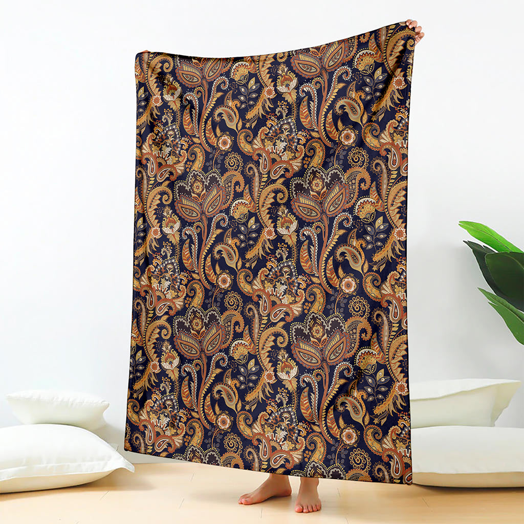 Gold And Blue Paisley Pattern Print Blanket