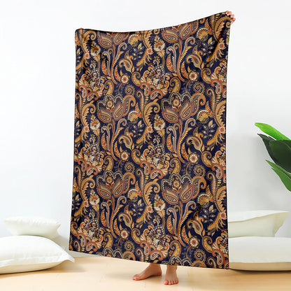 Gold And Blue Paisley Pattern Print Blanket
