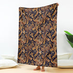 Gold And Blue Paisley Pattern Print Blanket