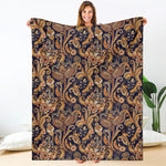 Gold And Blue Paisley Pattern Print Blanket