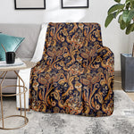 Gold And Blue Paisley Pattern Print Blanket