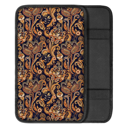 Gold And Blue Paisley Pattern Print Car Center Console Cover