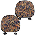 Gold And Blue Paisley Pattern Print Car Headrest Covers