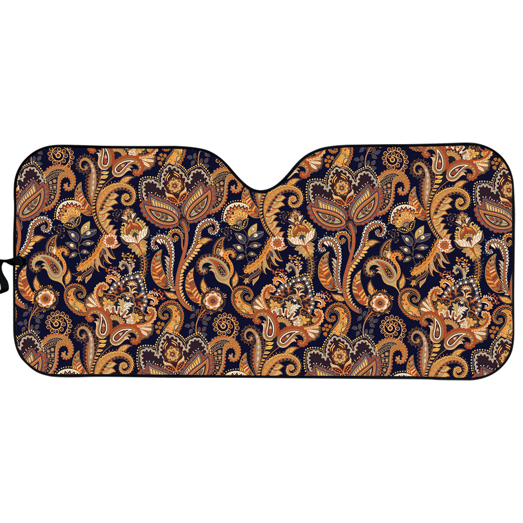 Gold And Blue Paisley Pattern Print Car Sun Shade