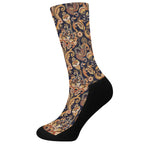 Gold And Blue Paisley Pattern Print Crew Socks