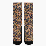 Gold And Blue Paisley Pattern Print Crew Socks