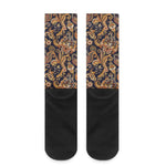 Gold And Blue Paisley Pattern Print Crew Socks