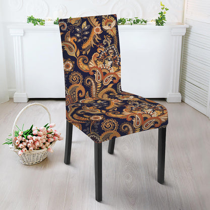 Gold And Blue Paisley Pattern Print Dining Chair Slipcover
