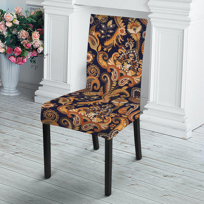Gold And Blue Paisley Pattern Print Dining Chair Slipcover
