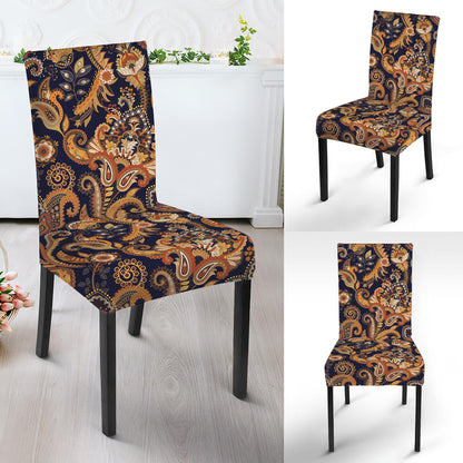Gold And Blue Paisley Pattern Print Dining Chair Slipcover
