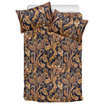 Gold And Blue Paisley Pattern Print Duvet Cover Bedding Set