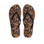 Gold And Blue Paisley Pattern Print Flip Flops