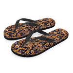 Gold And Blue Paisley Pattern Print Flip Flops