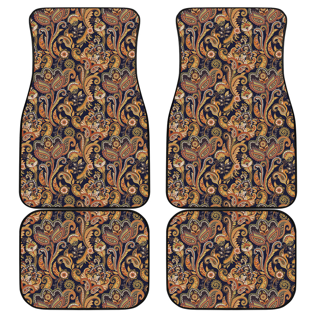 Gold And Blue Paisley Pattern Print Front and Back Car Floor Mats