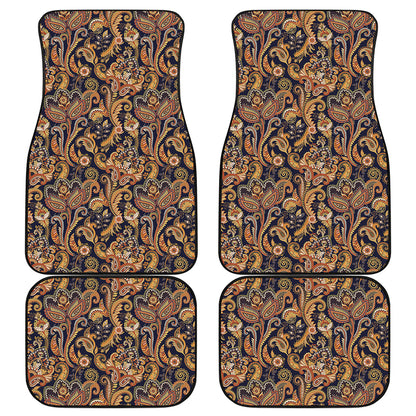 Gold And Blue Paisley Pattern Print Front and Back Car Floor Mats
