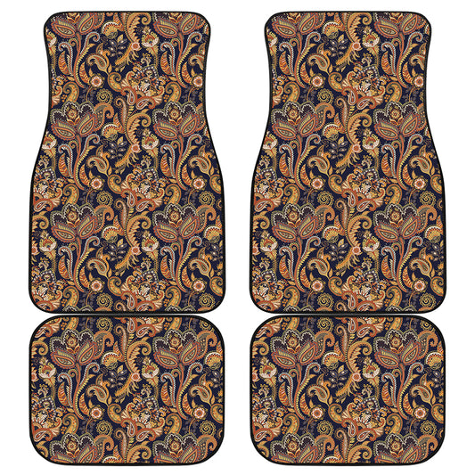 Gold And Blue Paisley Pattern Print Front and Back Car Floor Mats