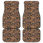 Gold And Blue Paisley Pattern Print Front and Back Car Floor Mats