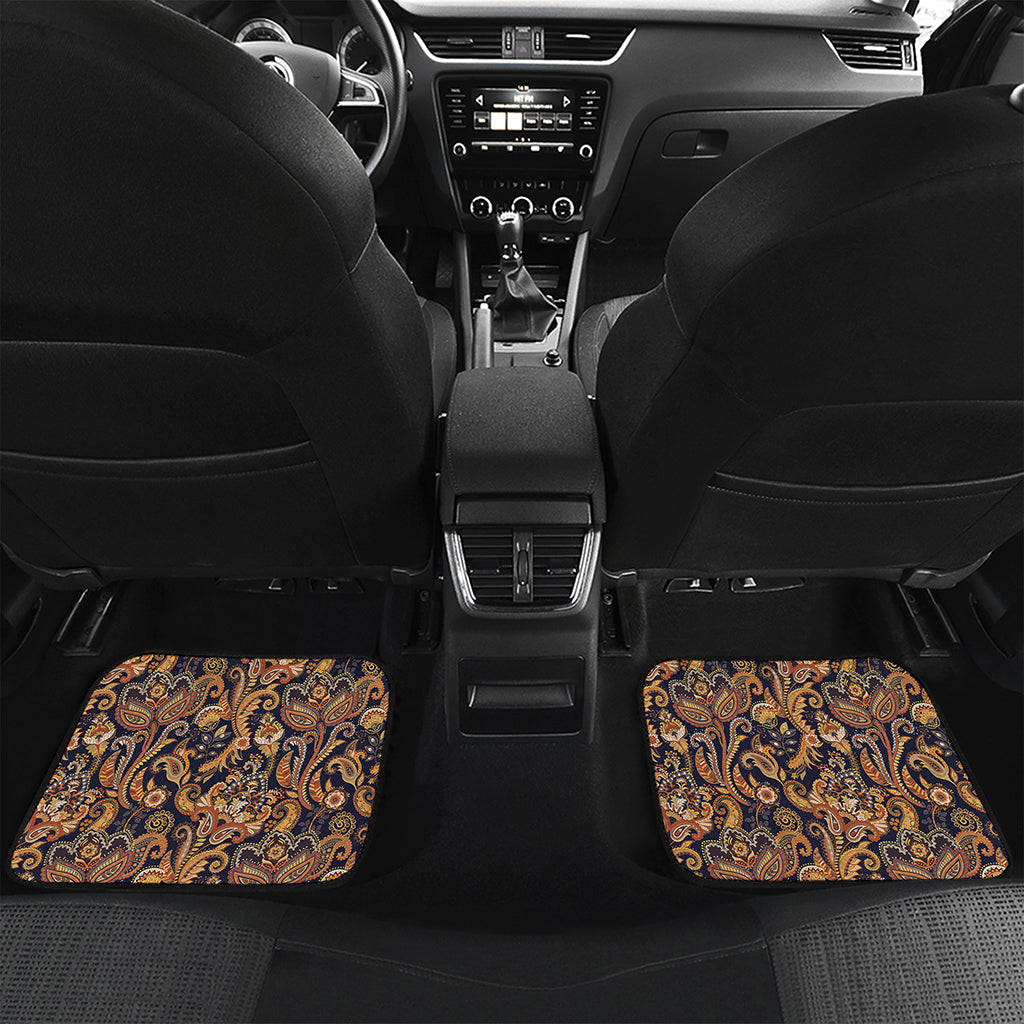 Gold And Blue Paisley Pattern Print Front and Back Car Floor Mats