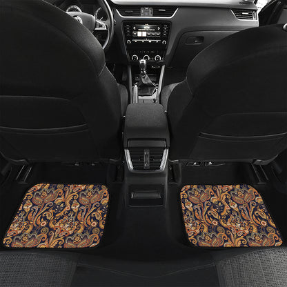 Gold And Blue Paisley Pattern Print Front and Back Car Floor Mats