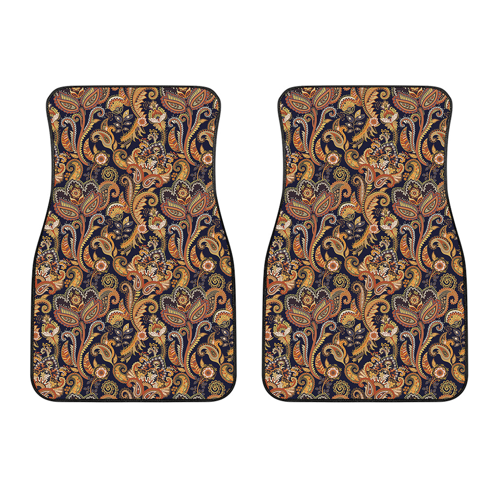 Gold And Blue Paisley Pattern Print Front Car Floor Mats