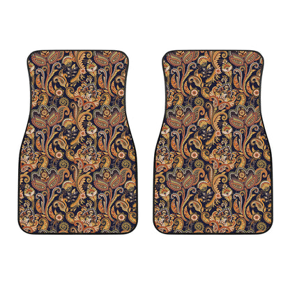 Gold And Blue Paisley Pattern Print Front Car Floor Mats