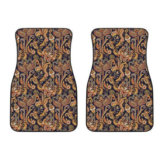 Gold And Blue Paisley Pattern Print Front Car Floor Mats