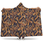 Gold And Blue Paisley Pattern Print Hooded Blanket