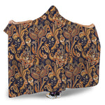 Gold And Blue Paisley Pattern Print Hooded Blanket