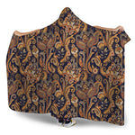 Gold And Blue Paisley Pattern Print Hooded Blanket