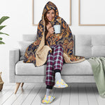 Gold And Blue Paisley Pattern Print Hooded Blanket