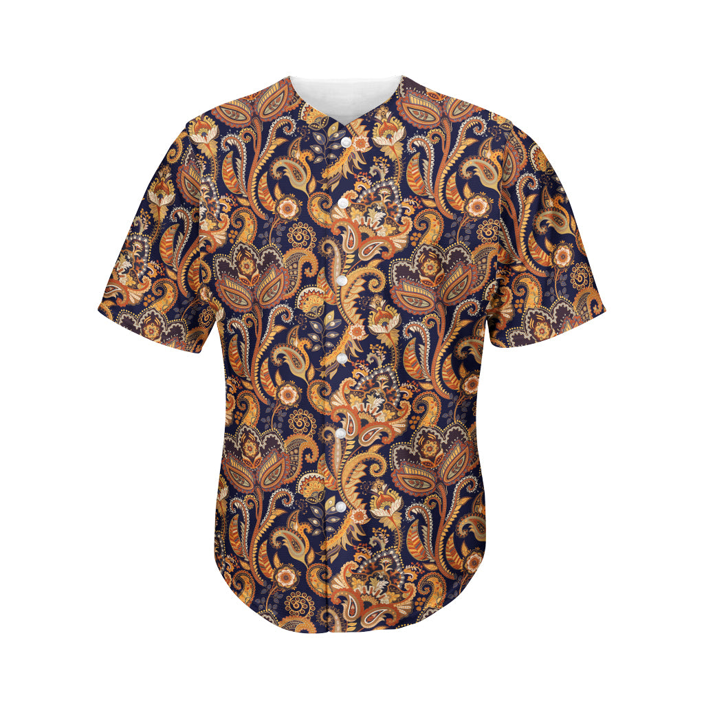 Gold And Blue Paisley Pattern Print Men's Baseball Jersey
