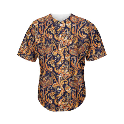 Gold And Blue Paisley Pattern Print Men's Baseball Jersey