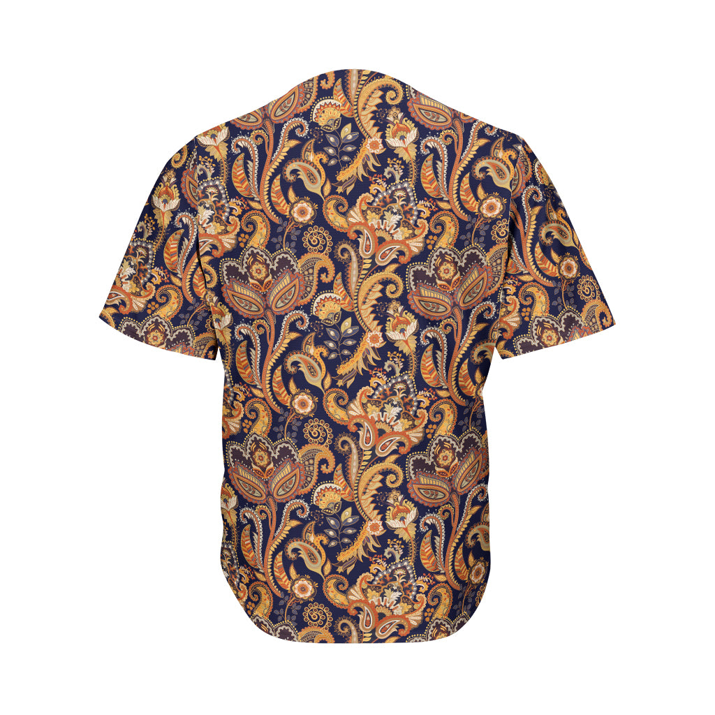 Gold And Blue Paisley Pattern Print Men's Baseball Jersey