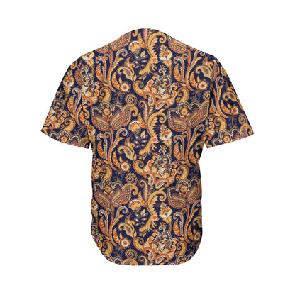 Gold And Blue Paisley Pattern Print Men's Baseball Jersey