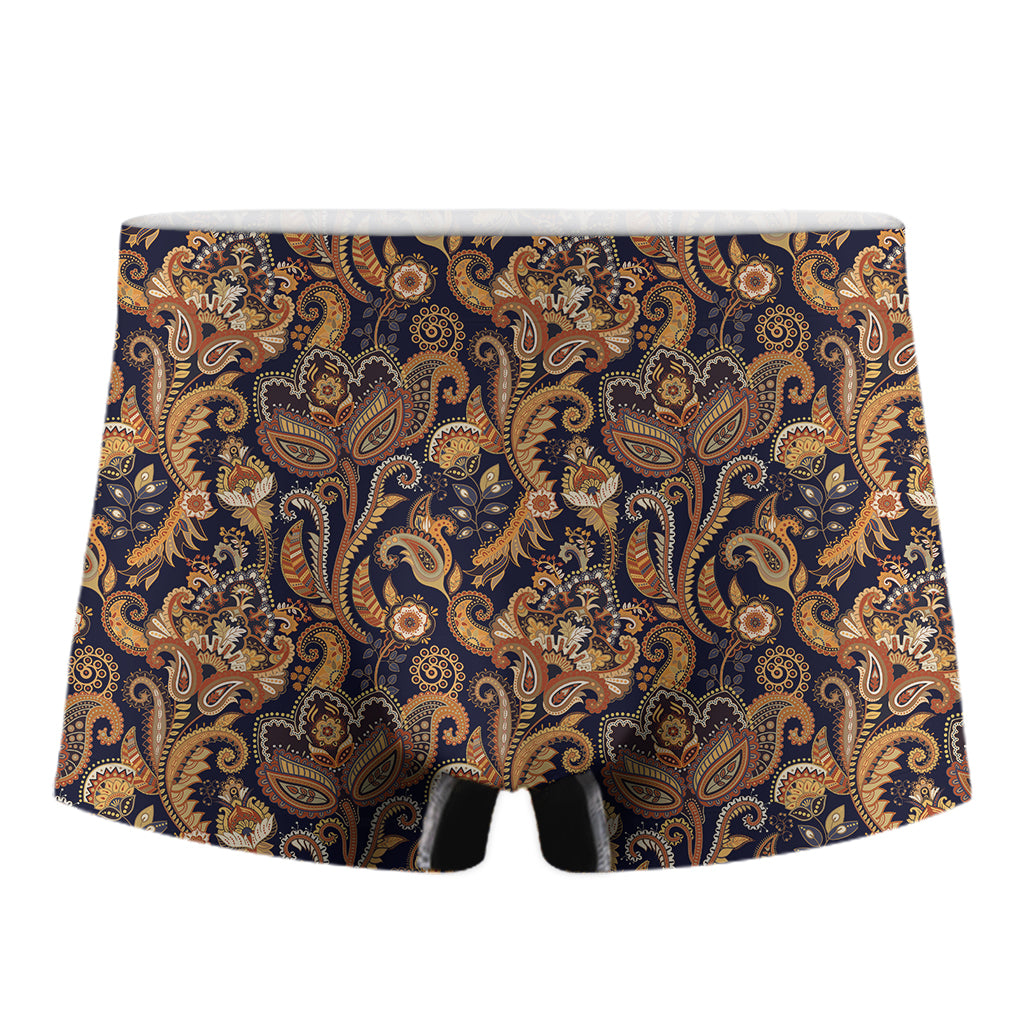 Gold And Blue Paisley Pattern Print Men's Boxer Briefs